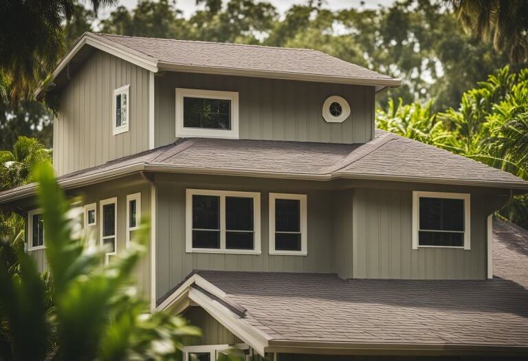 Florida residential roofing house with lots of trees