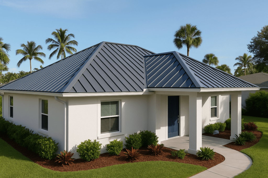Standing seam metal roof installed on a modern home in Brevard County, Florida