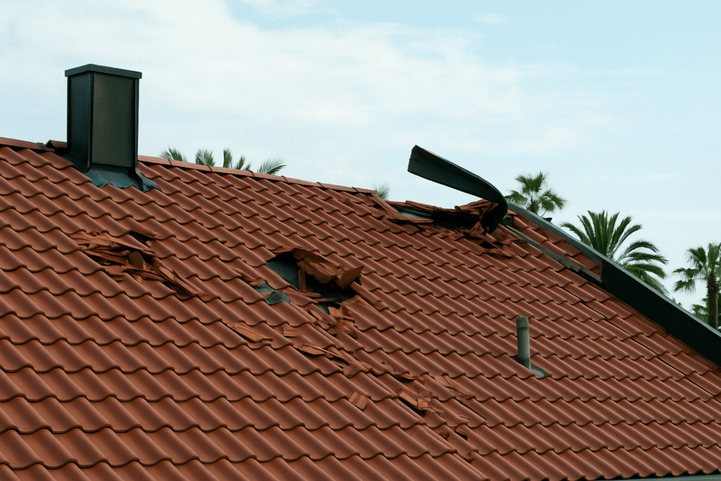 Storm-damaged roof in Melbourne, FL in need of inspection