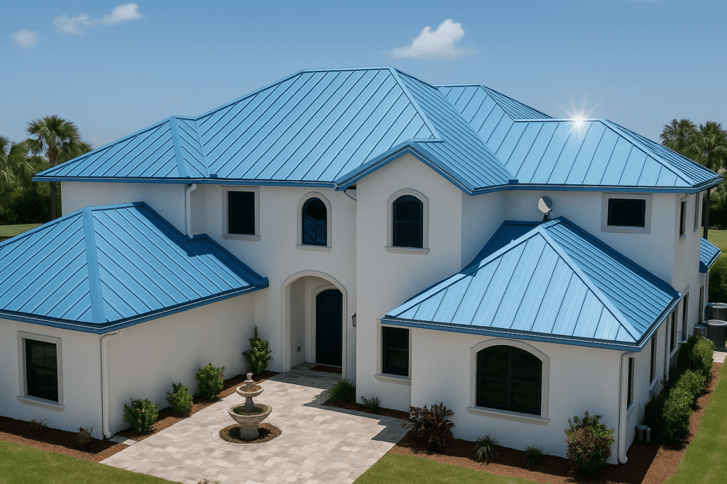 Reflective metal roof reducing cooling costs in Florida heat