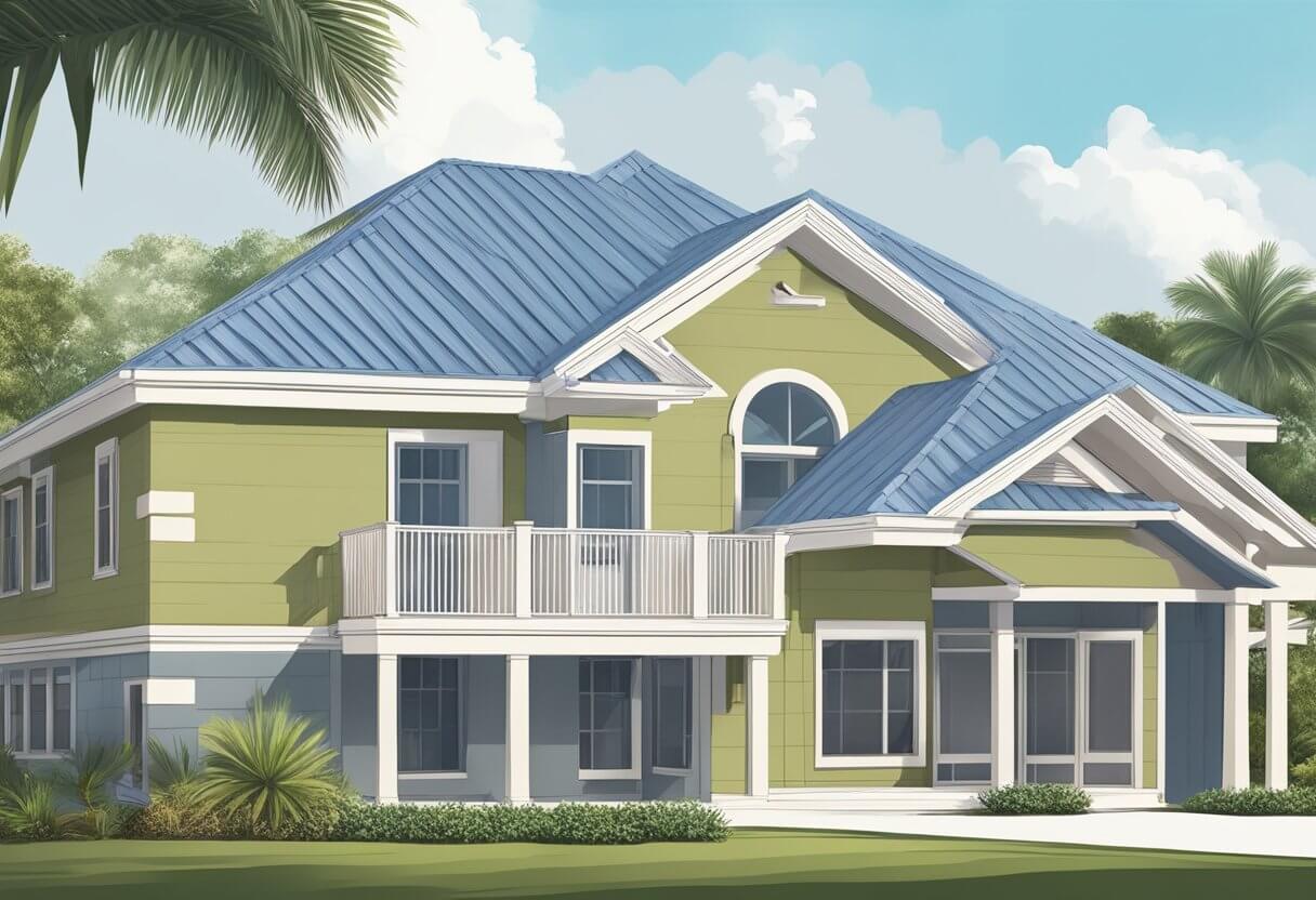 A sunny Florida roof with proper ventilation: ridge vents, soffit vents, and gable vents allowing air to flow freely