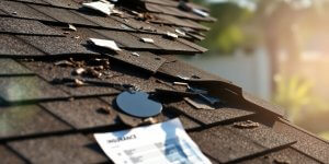 Insurance document on damaged roof