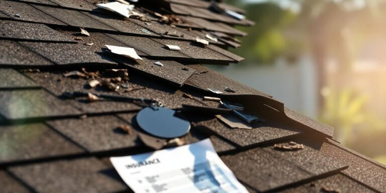 Insurance document on damaged roof