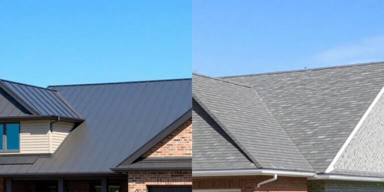 Metal roof vs shingles side-by-side.